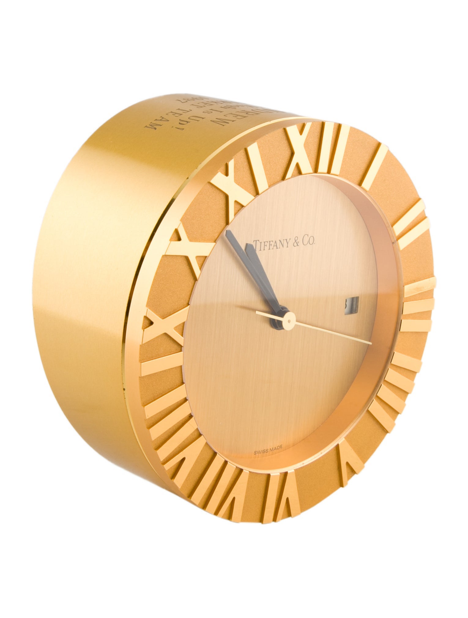 Tiffany & Co. Brass Desk Clock Gold Decorative Accents, Decor