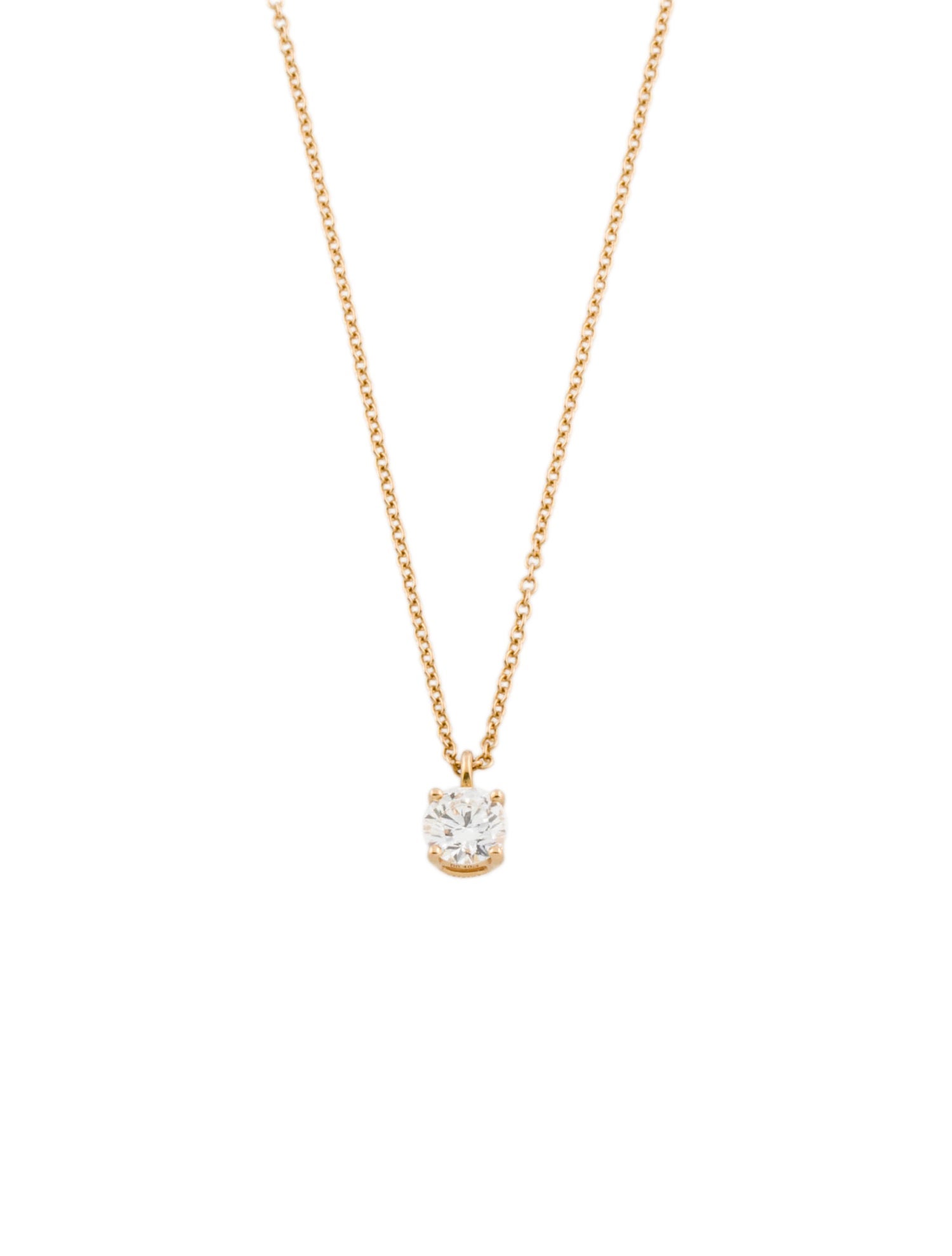 Tiffany & Co. 18K Diamond Solitaire Pendant Necklace - 18K Yellow Gold ...