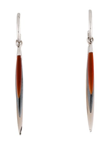 Tiffany & Co. Drop 18k Carnelian, Hematite and Quartz Feather Earrings
