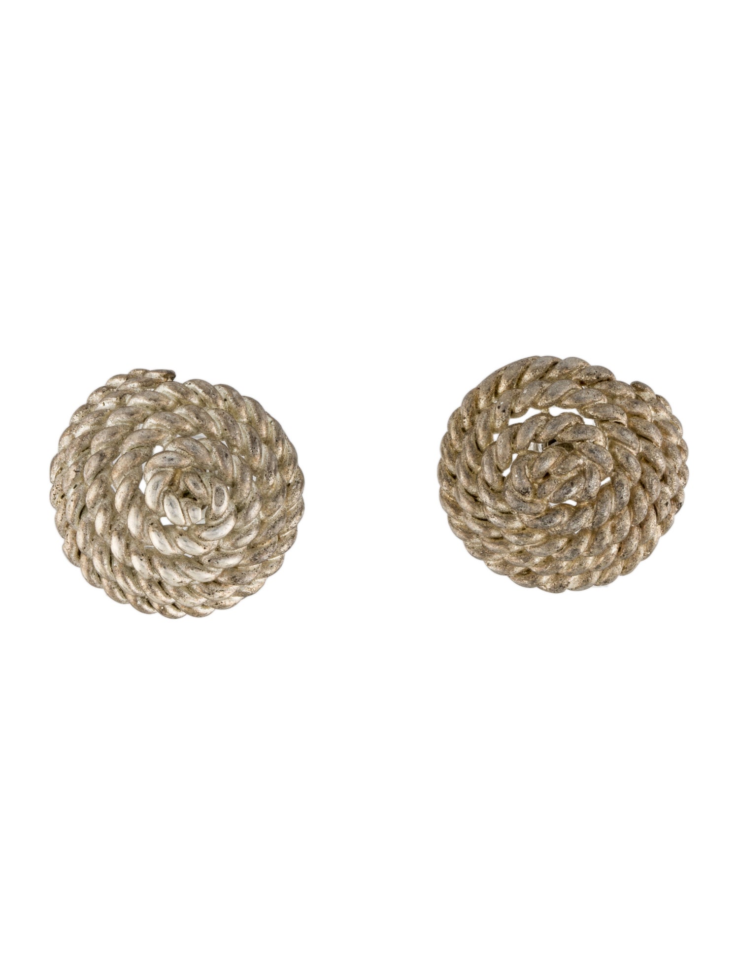 Tiffany & Co. Vintage Coiled Rope Stud Earrings 14K White Gold Stud