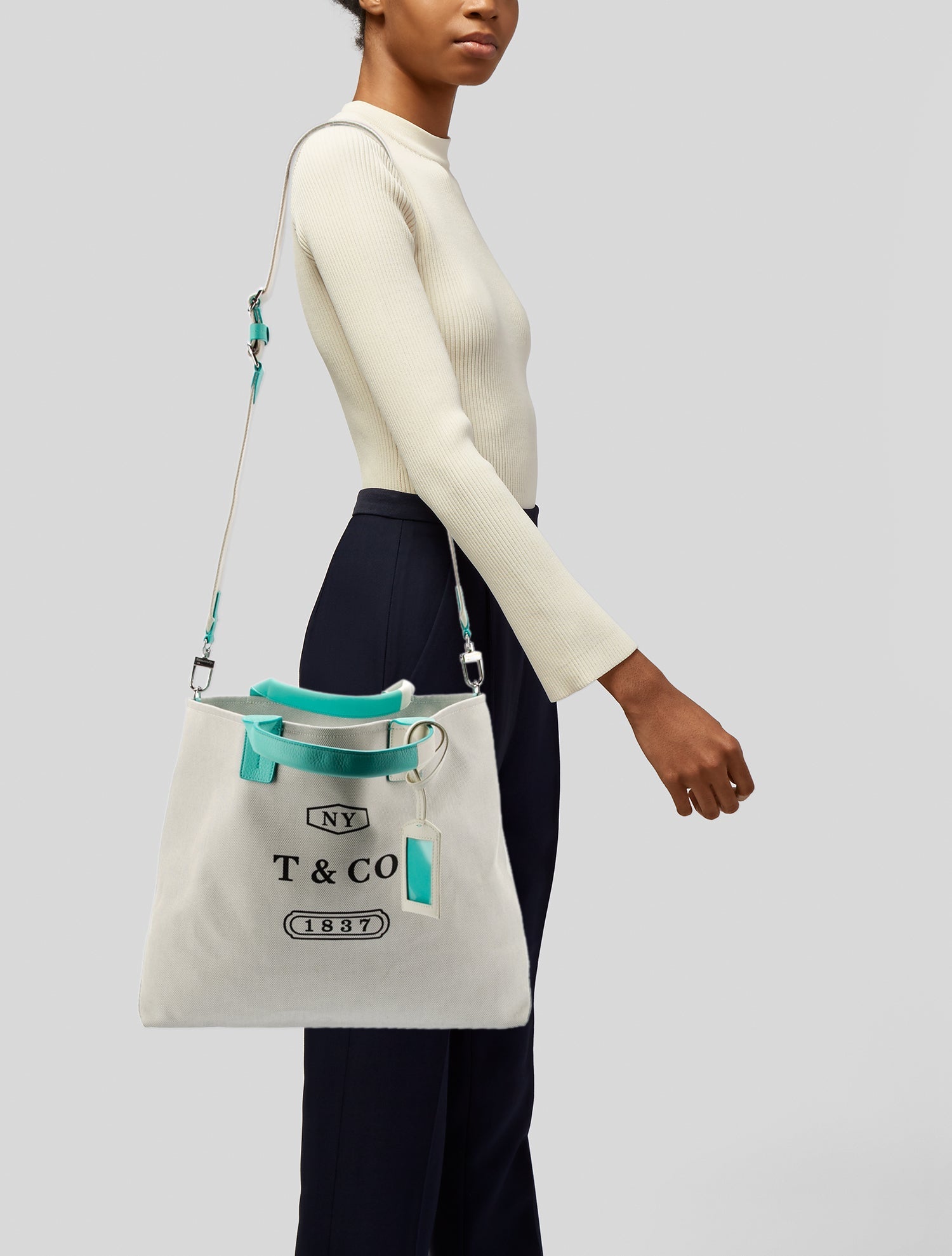 Tiffany & Co. Leather Trimmed Canvas Tote Bag - Neutrals Totes