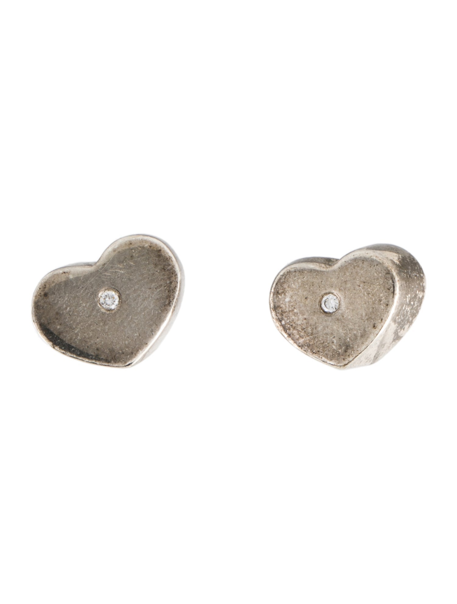 Cubic Zirconia Puffed Heart Stud Earrings In Sterling Silver, Cubic