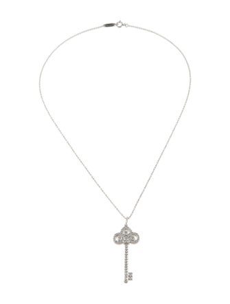 Tiffany & Co. Platinum Fleur de Lis Key Pendant Necklace