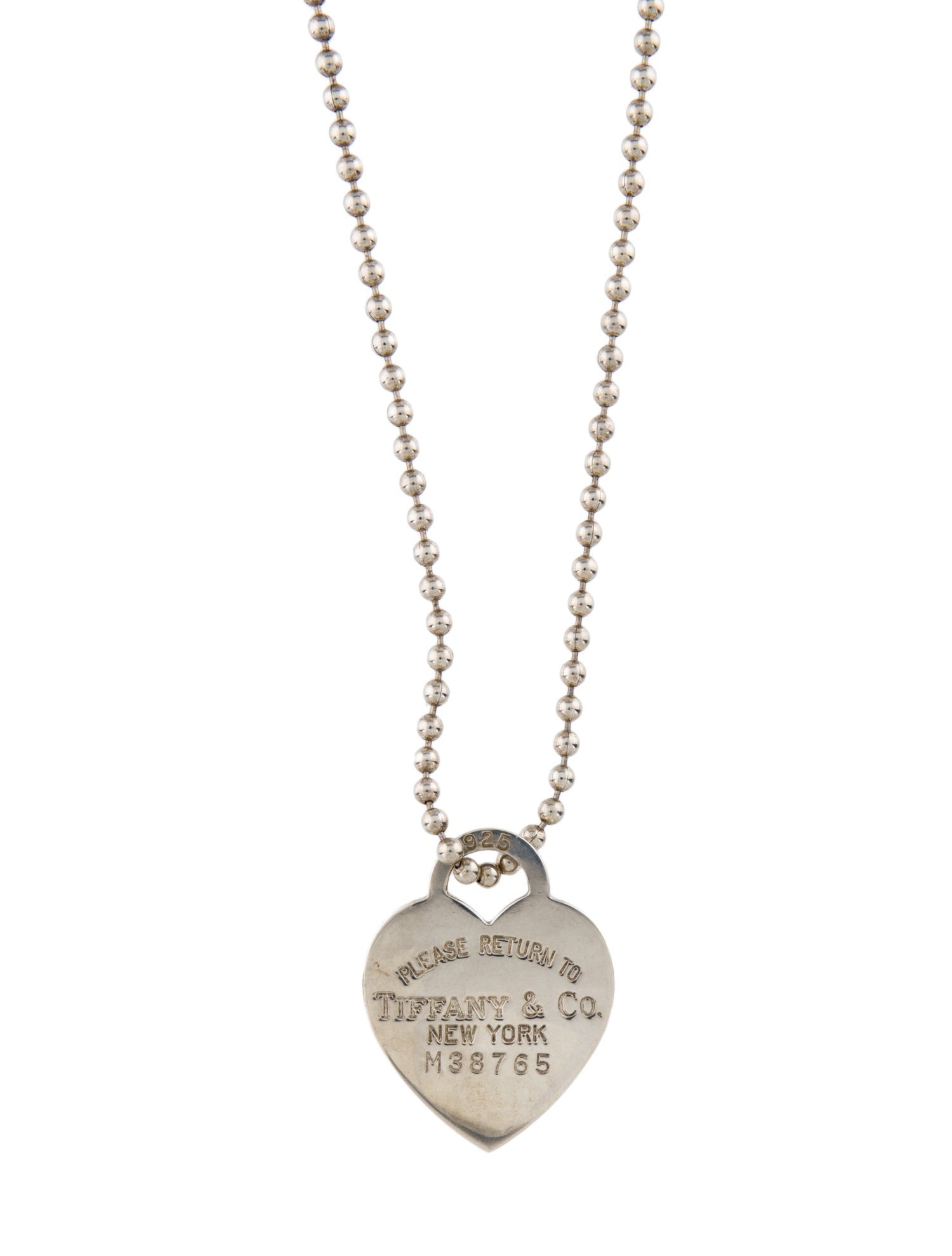 Tiffany & Co. Large Heart Tag Beaded Chain Pendant Necklace