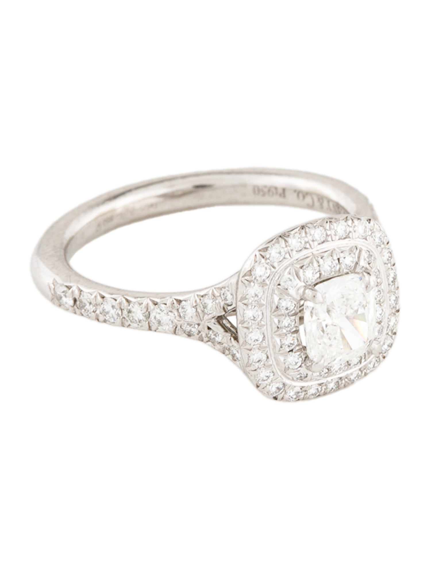 Tiffany \u0026 Co. Platinum Soleste® Cushion-cut Double Halo Engagement Ring -  Cocktail Ring, Rings - TIF294645 | The RealReal, image size:1500x1979