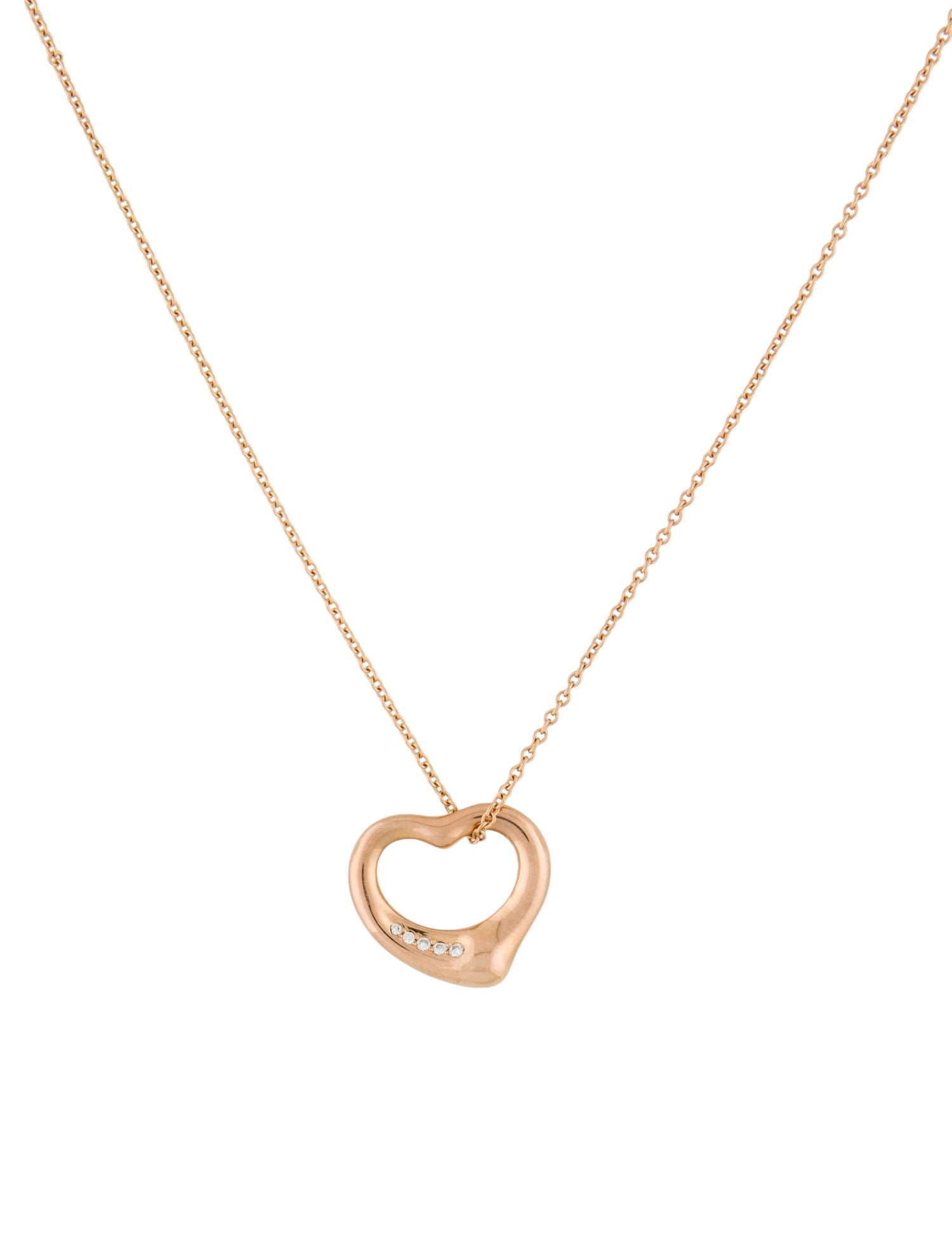 Tiffany & Co. 18K Diamond Open Heart Pendant Necklace