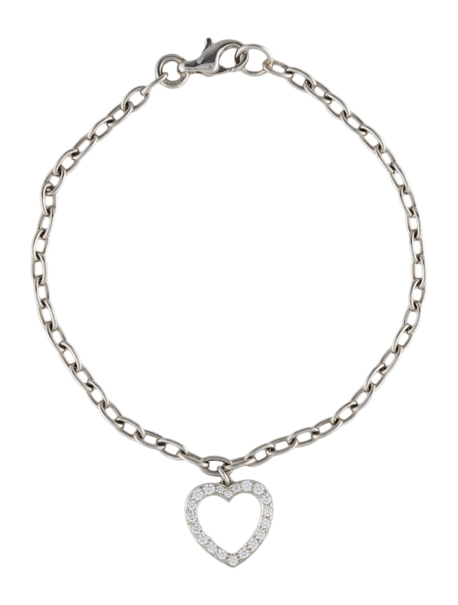Tiffany & Co. Platinum Diamond Heart Outline Charm Bracelet