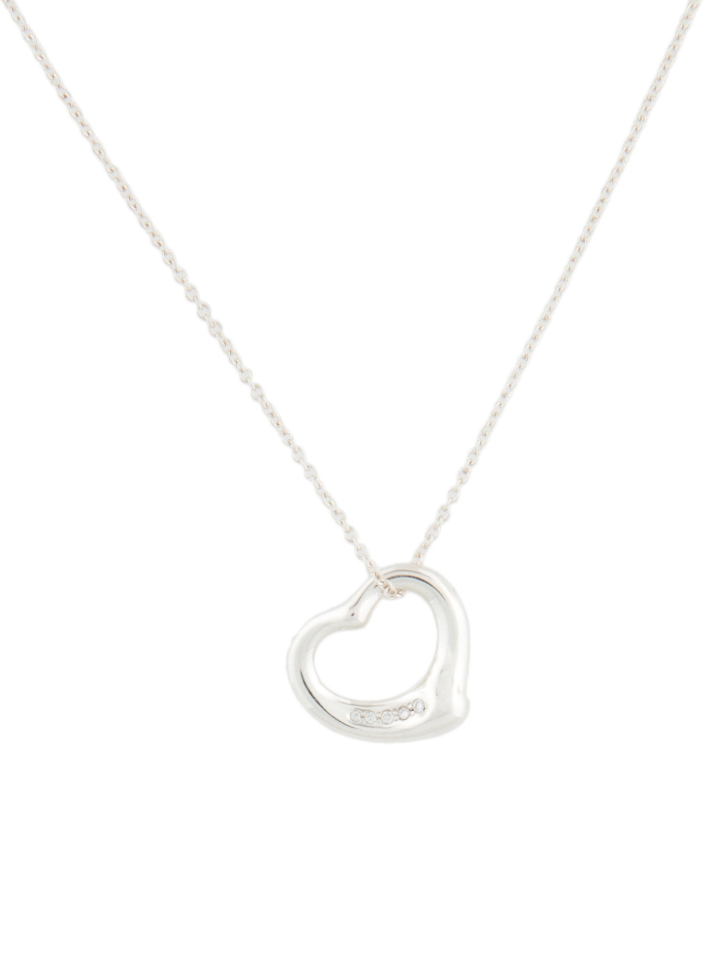 Tiffany & Co. Diamond Open Heart Pendant Necklace
