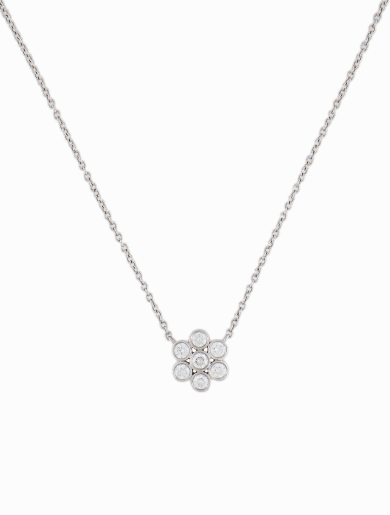 Tiffany & Co. Platinum Diamond Cluster Flower Pendant Necklace