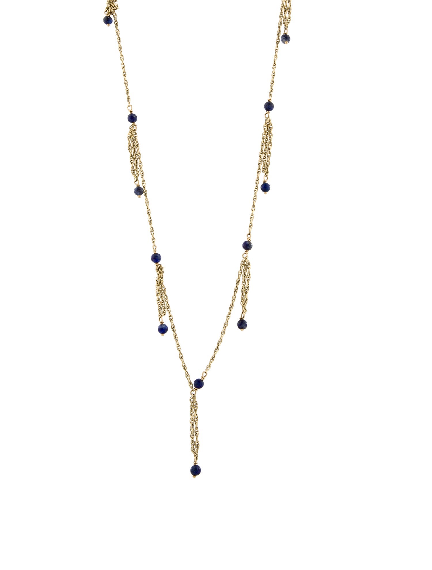 Tiffany Co Vintage Lapis Lazuli Tassel Necklace 14K Yellow Gold TIF316746 2 Enlarged