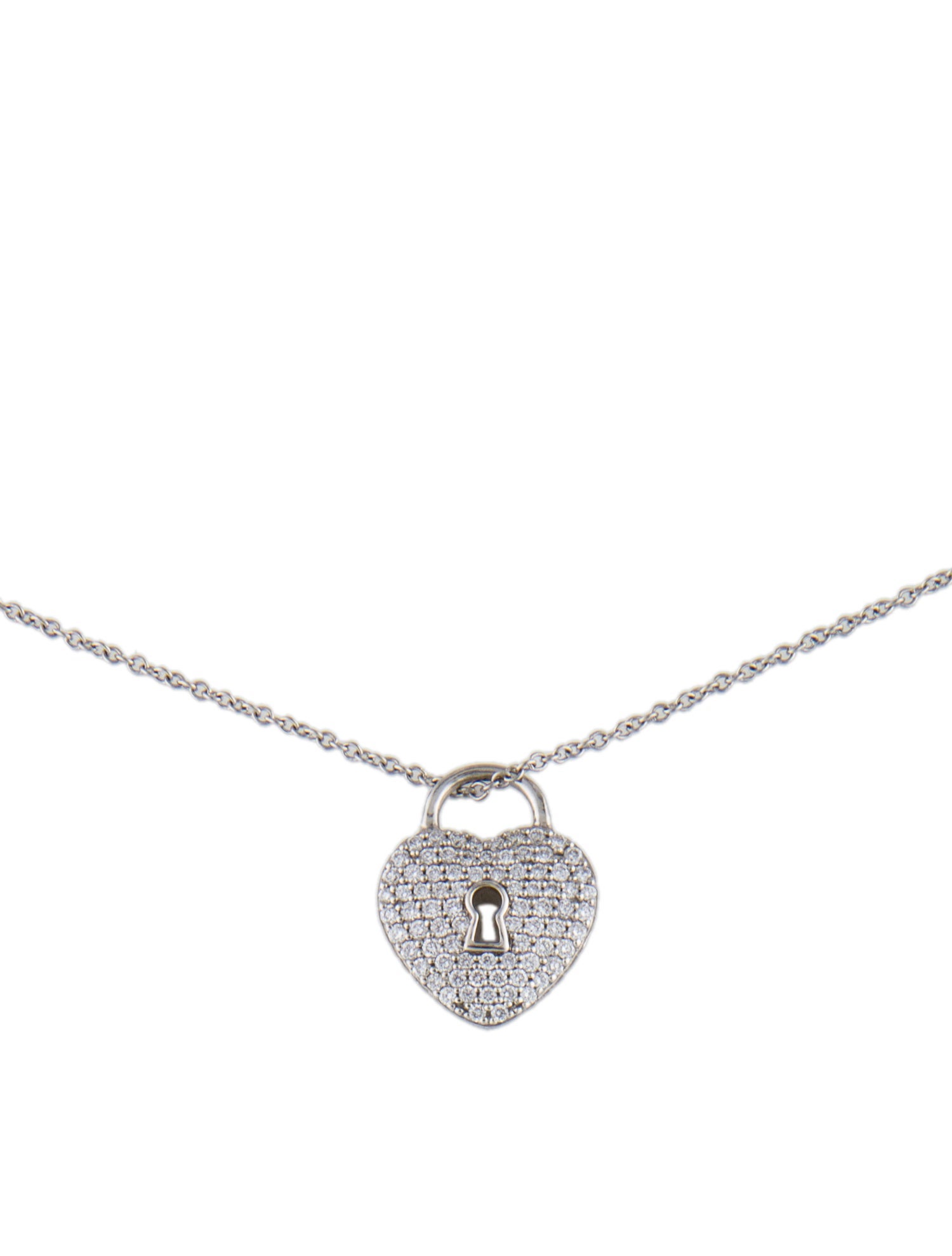 Tiffany & Co. Platinum Diamond Heart Lock Pendant Necklace