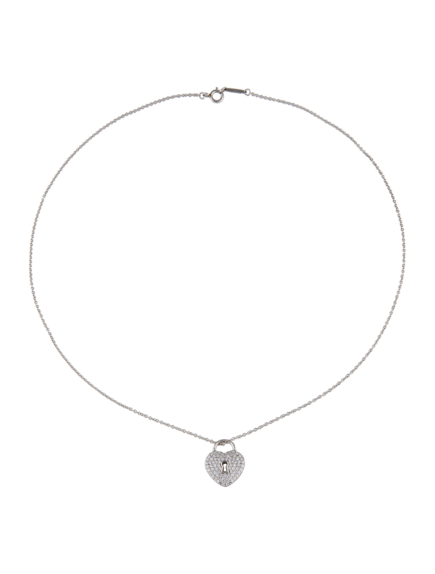Tiffany & Co. Platinum Diamond Heart Lock Pendant Necklace