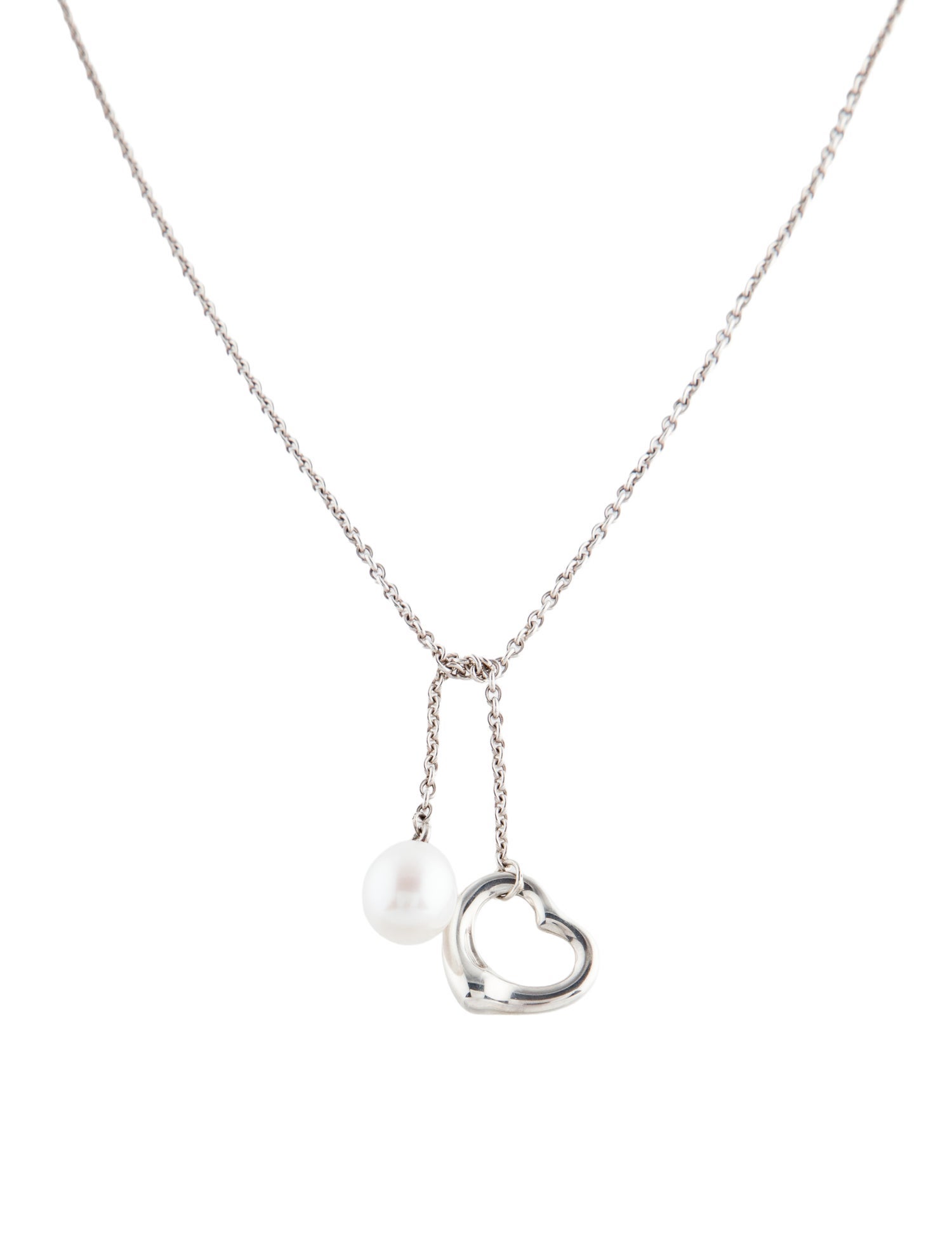 Tiffany & Co. Pearl Open Heart Lariat Necklace