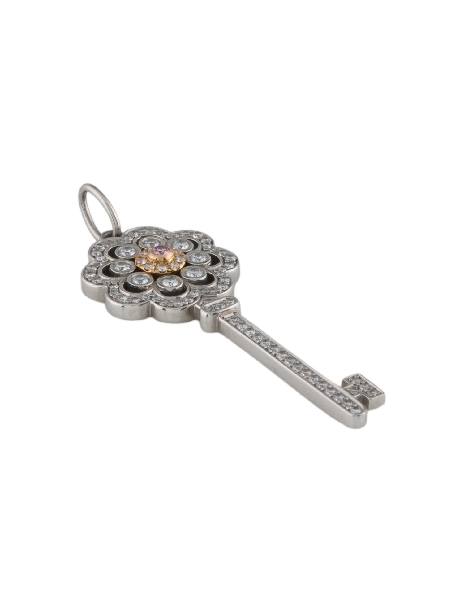 Tiffany & Co. Platinum Diamond Rose Key Pendant
