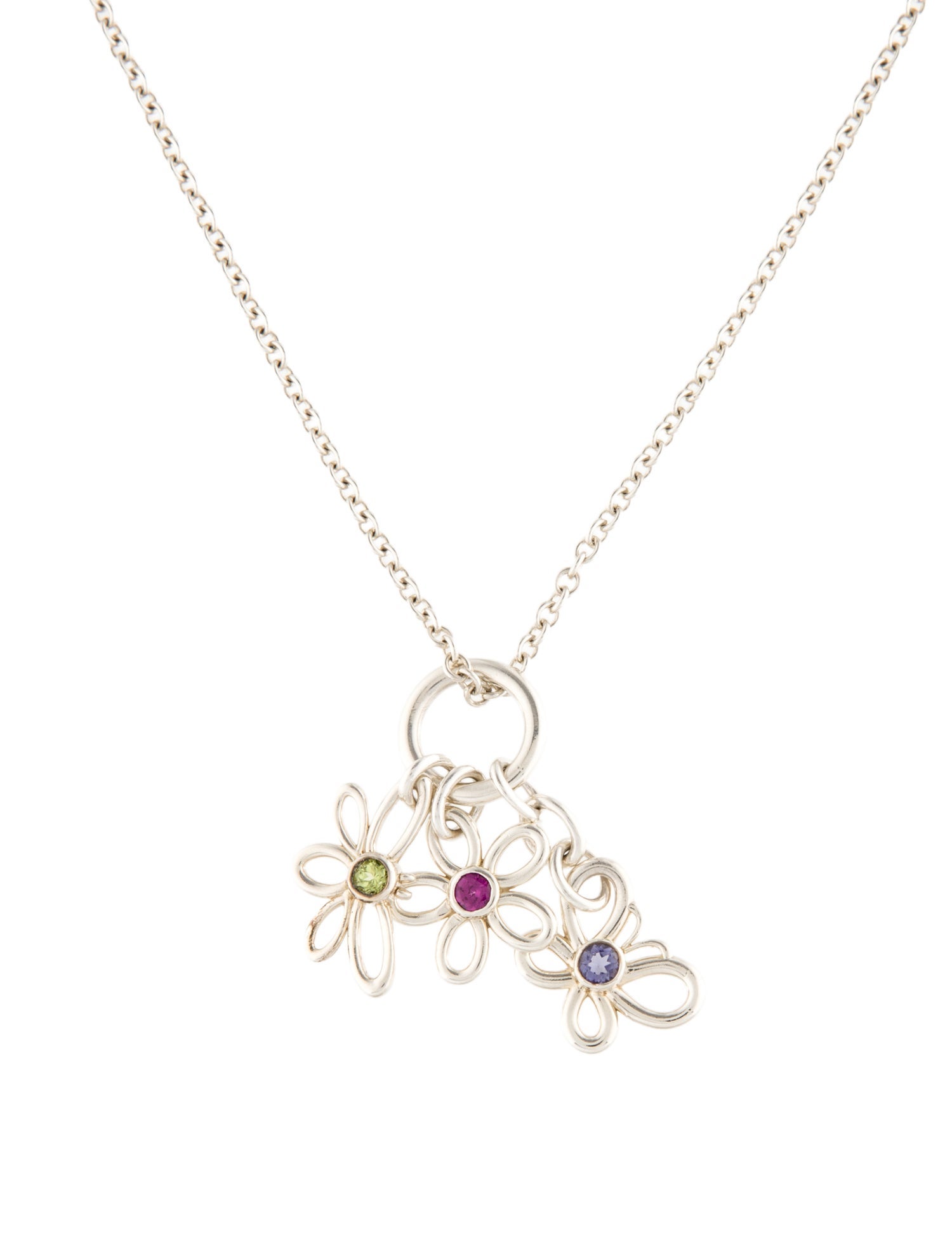 Tiffany & Co. Multistone Flower, Butterfly & Dragonfly Charm Necklace