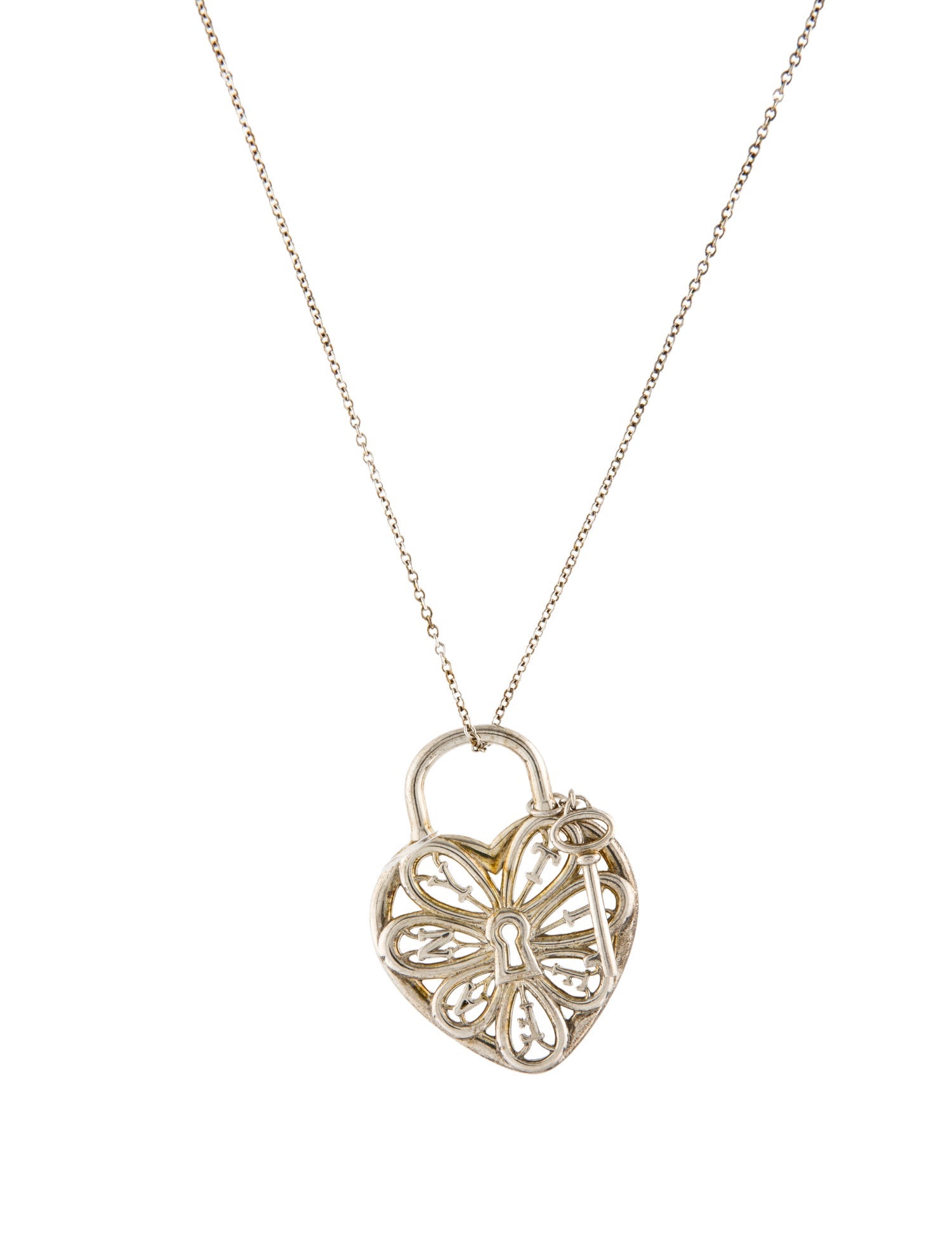 Tiffany & Co. Filigree Heart Lock & Key Pendant Necklace