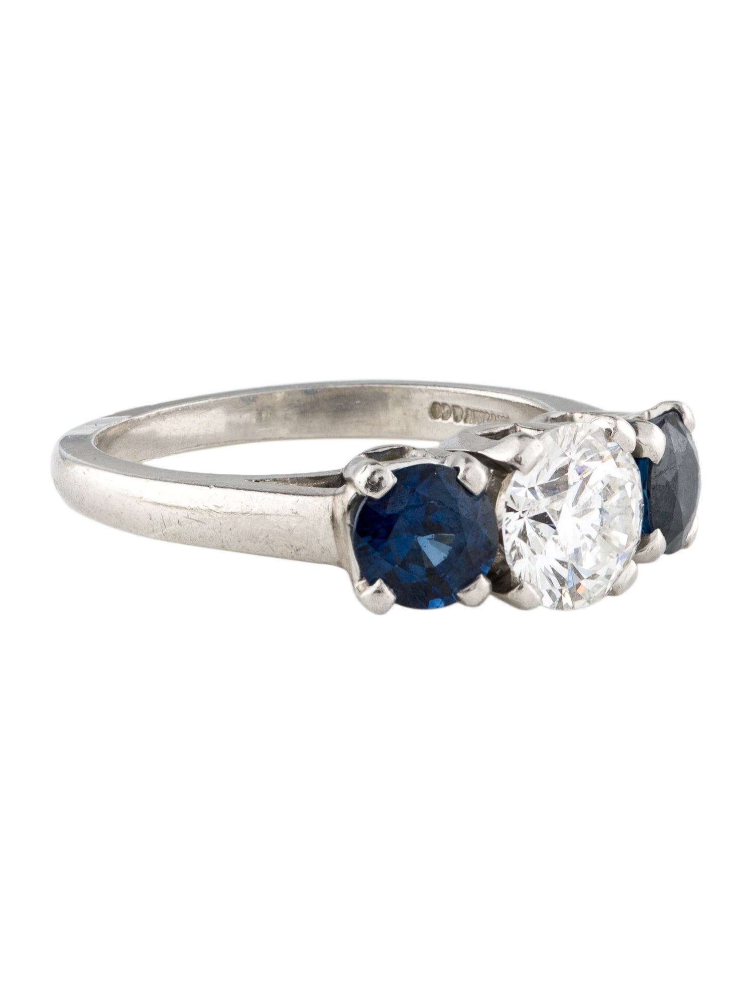 Tiffany & Co. Platinum Diamond & Sapphire Three Stone Engagement Ring