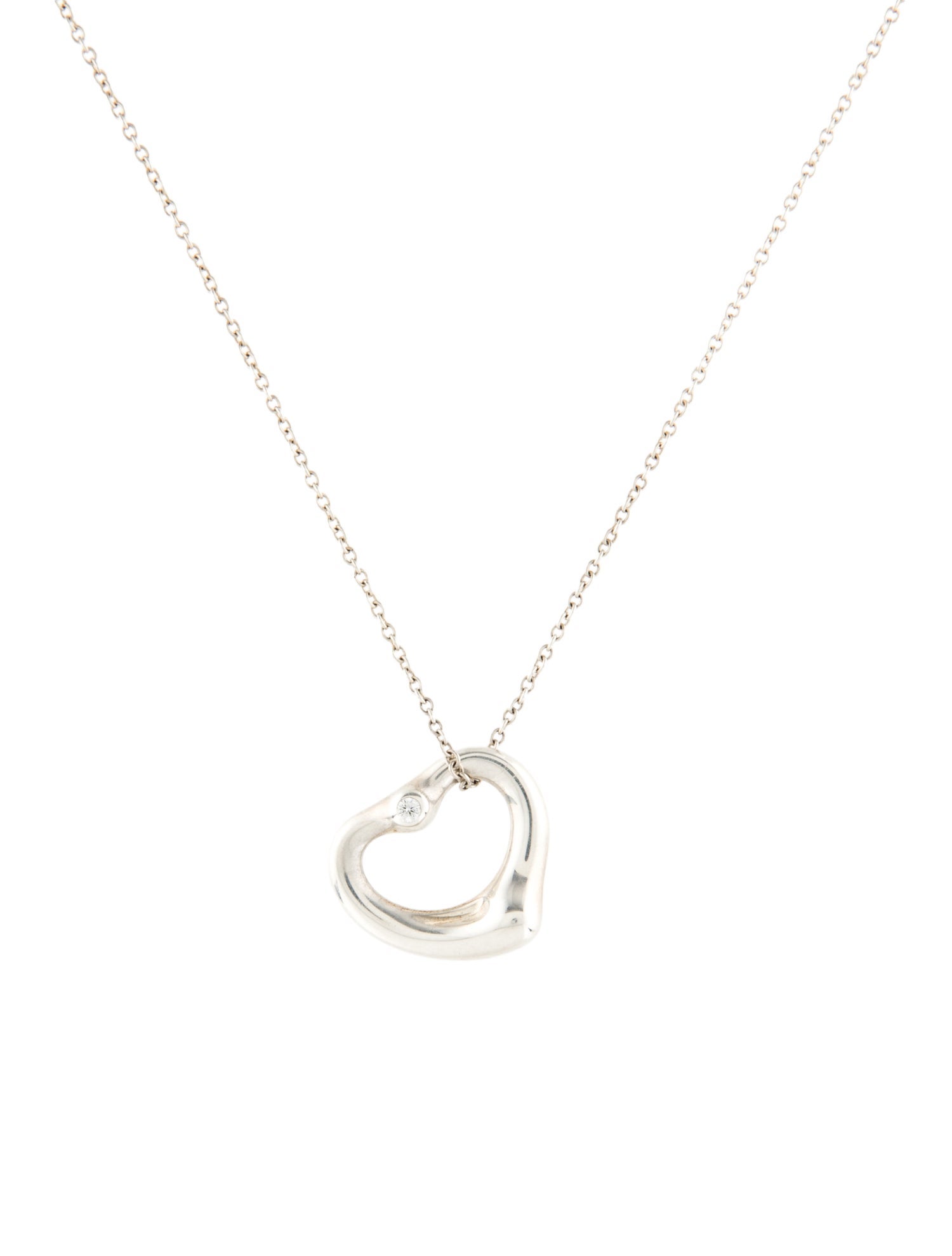 Tiffany & Co. Diamond Open Heart Pendant Necklace
