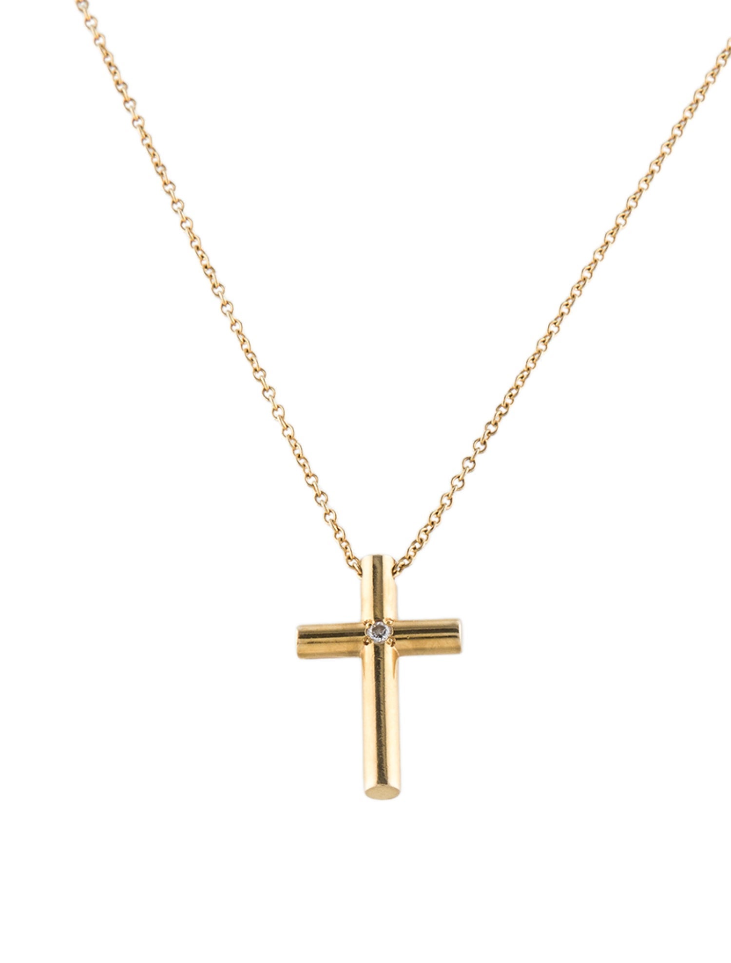 Tiffany & Co. 18K Diamond Cross Pendant Necklace
