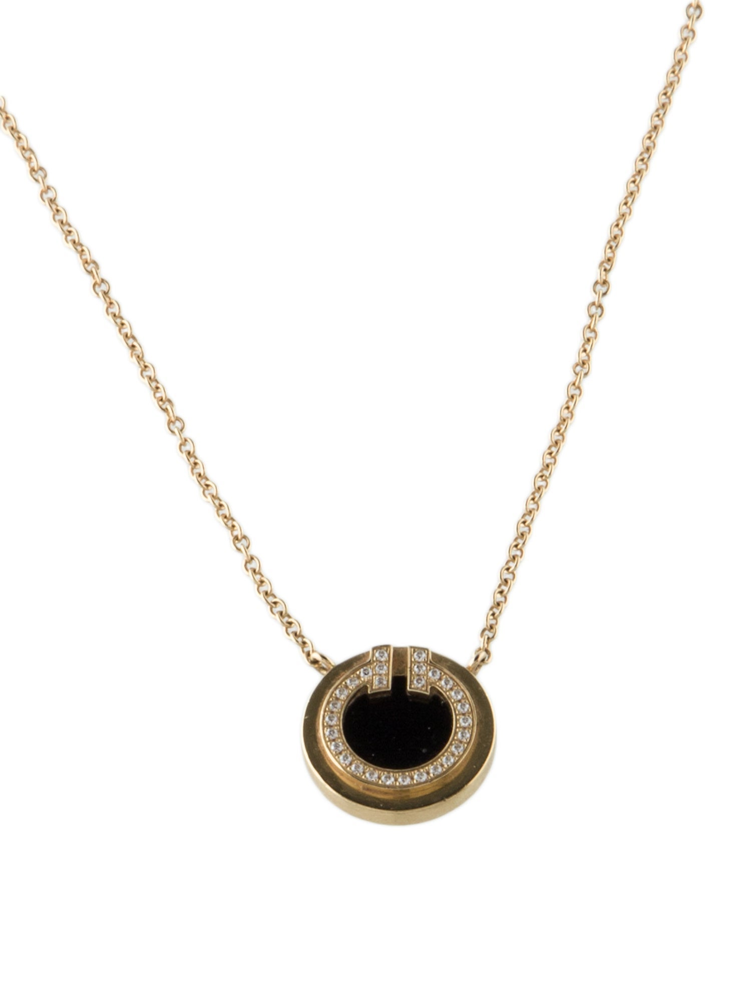 Tiffany & Co. 18K Diamond & Onyx Circle Pendant Necklace