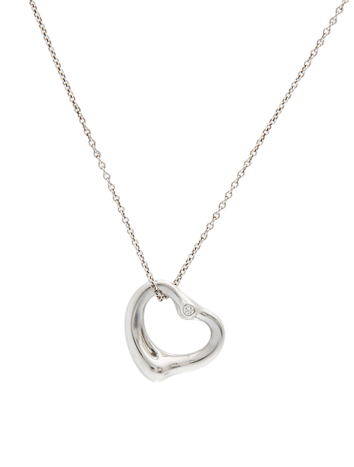 Tiffany & Co. Diamond Open Heart Pendant Necklace