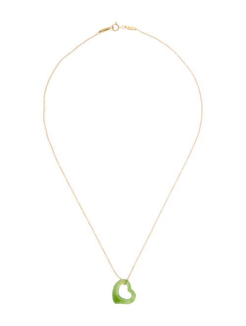 Tiffany & Co. 18K Nephrite Open Heart Pendant Necklace