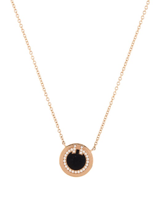Tiffany & Co. 18K Black Onyx & Diamond Circle Pendant Necklace