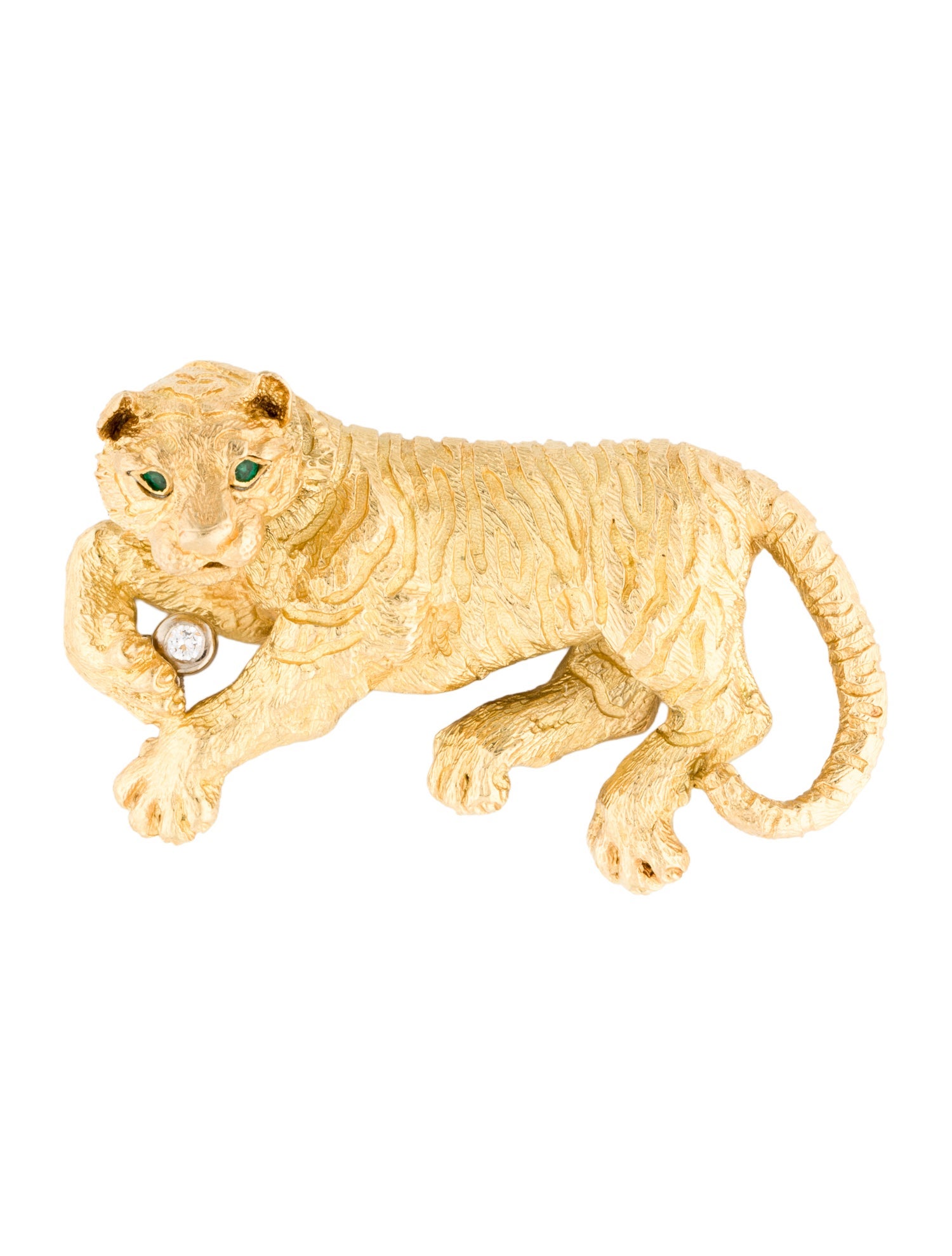Tiffany & Co. Vintage 18K Emerald & Diamond Tiger Brooch