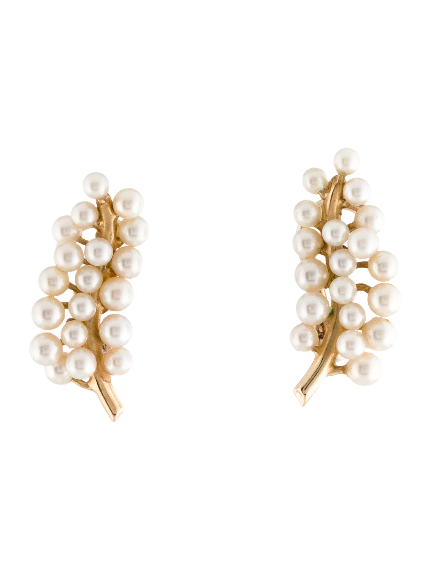 Tiffany & Co. Vintage 14K Pearl Leaf Clip-On Earrings