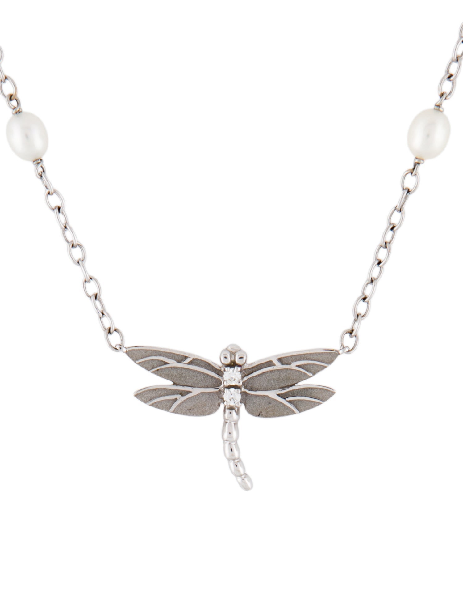 Tiffany & Co. 18K Pearl & Diamond Dragonfly Necklace