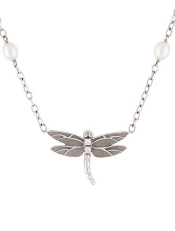 Tiffany & Co. Pendant Necklace 18K Pearl Diamond Dragonfly 5.0-5.5mm