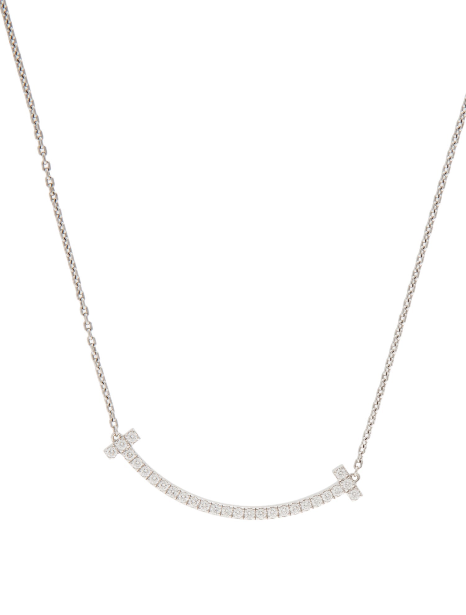Tiffany & Co. 18K Diamond Medium Smile Pendant Necklace