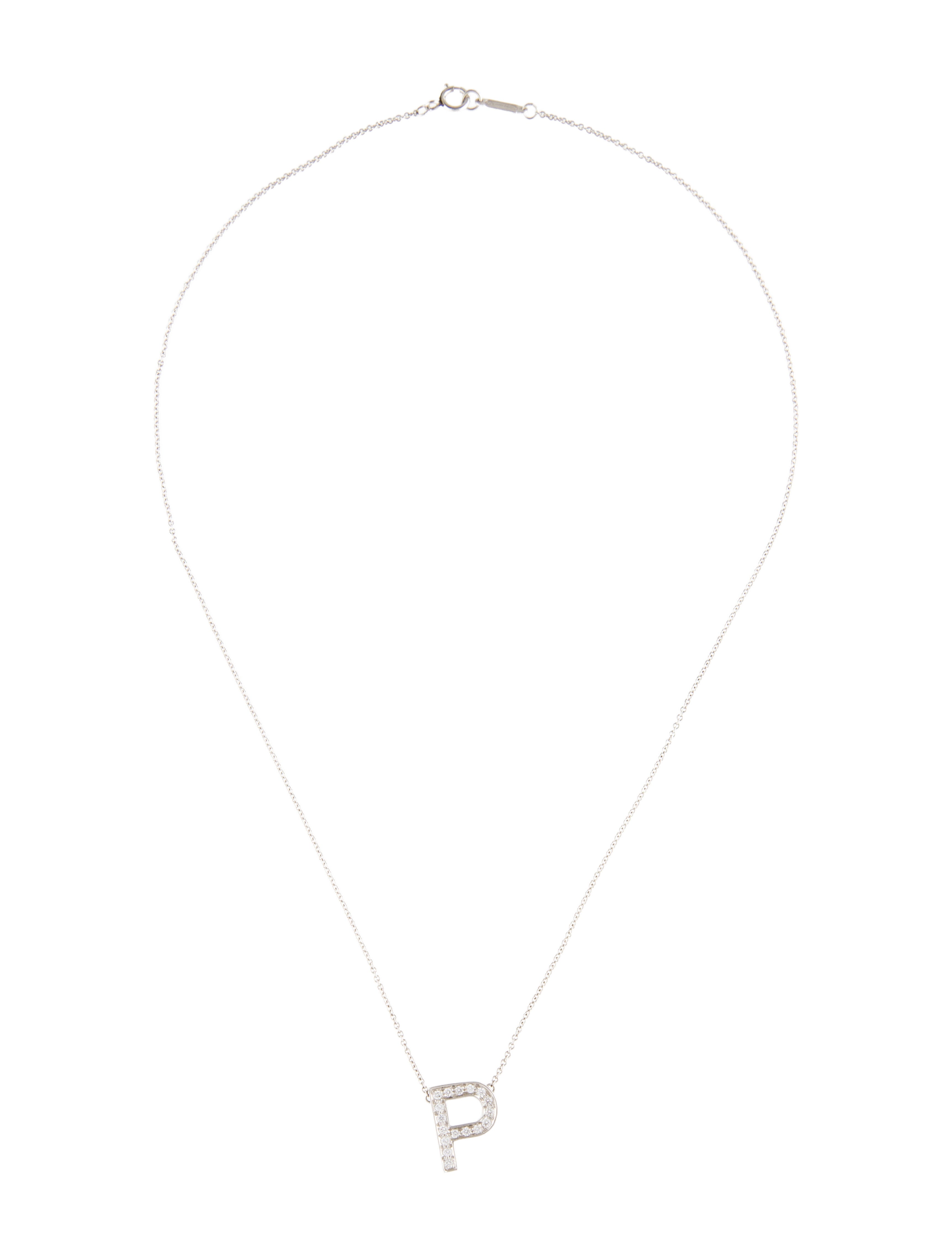 Tiffany & Co. Platinum Diamond Initial 'P' Pendent Necklace