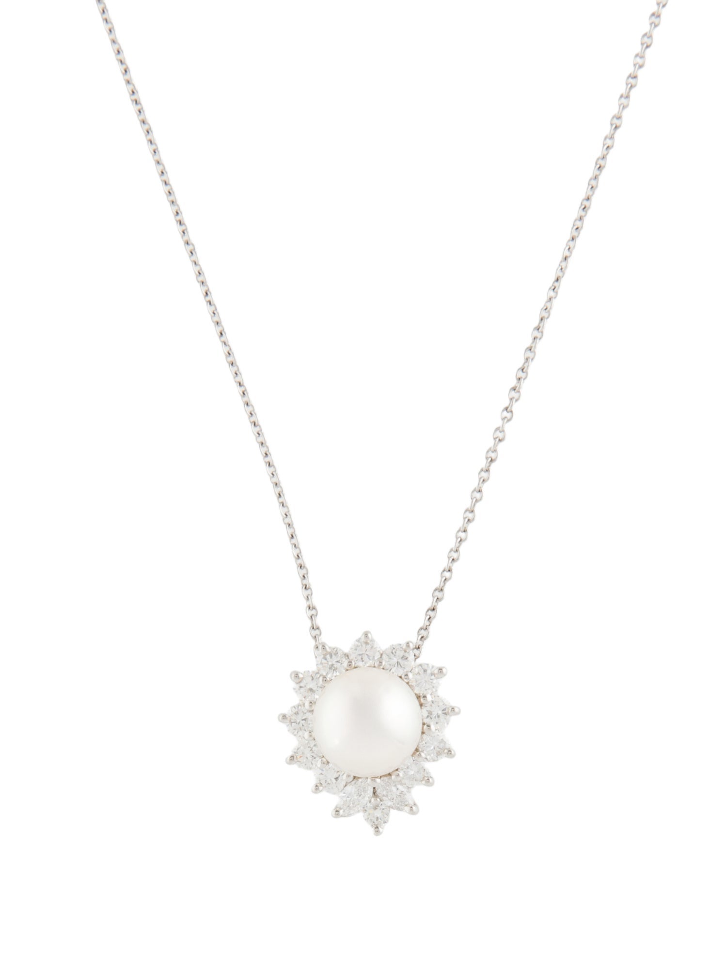 Tiffany & Co. Platinum Pearl & Diamond Pendant Necklace