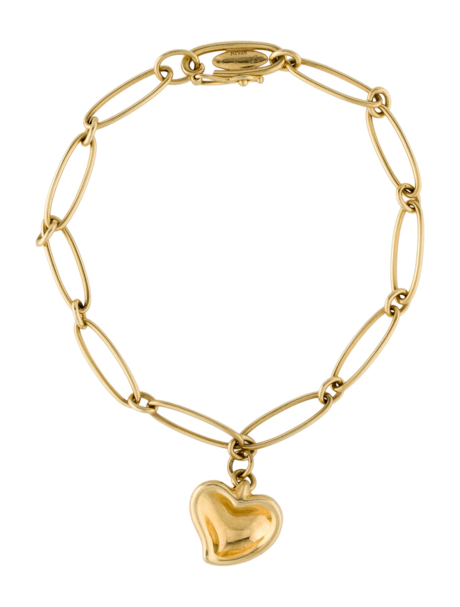 Tiffany & Co. 18K Full Heart Oval Link Charm Bracelet