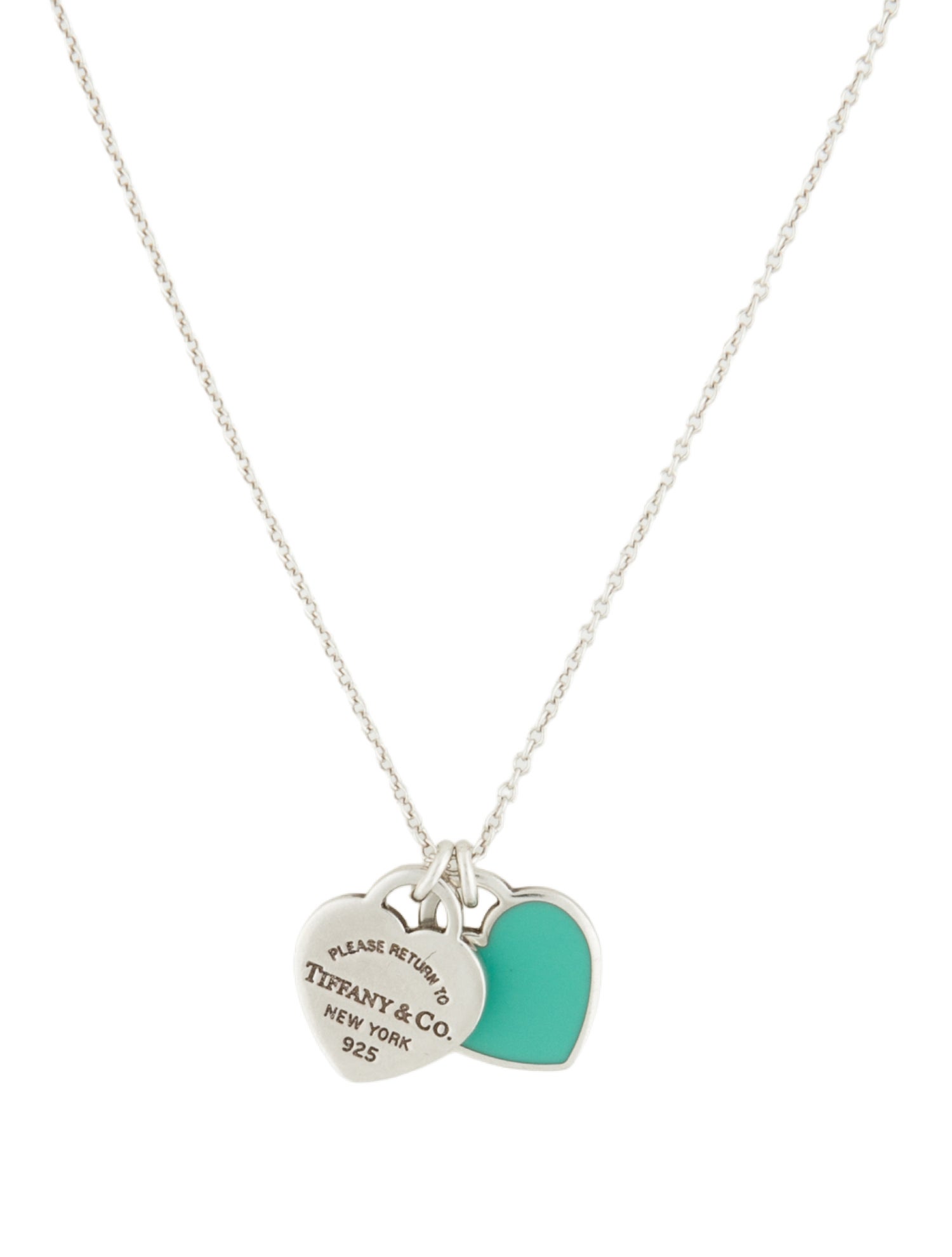 Tiffany & Co. Enamel Mini Double Heart Tag Pendant Necklace