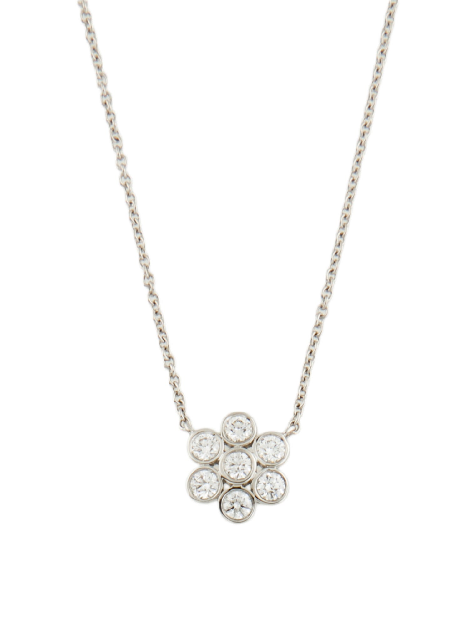 Tiffany & Co. Platinum Diamond Flower Pendant Necklace