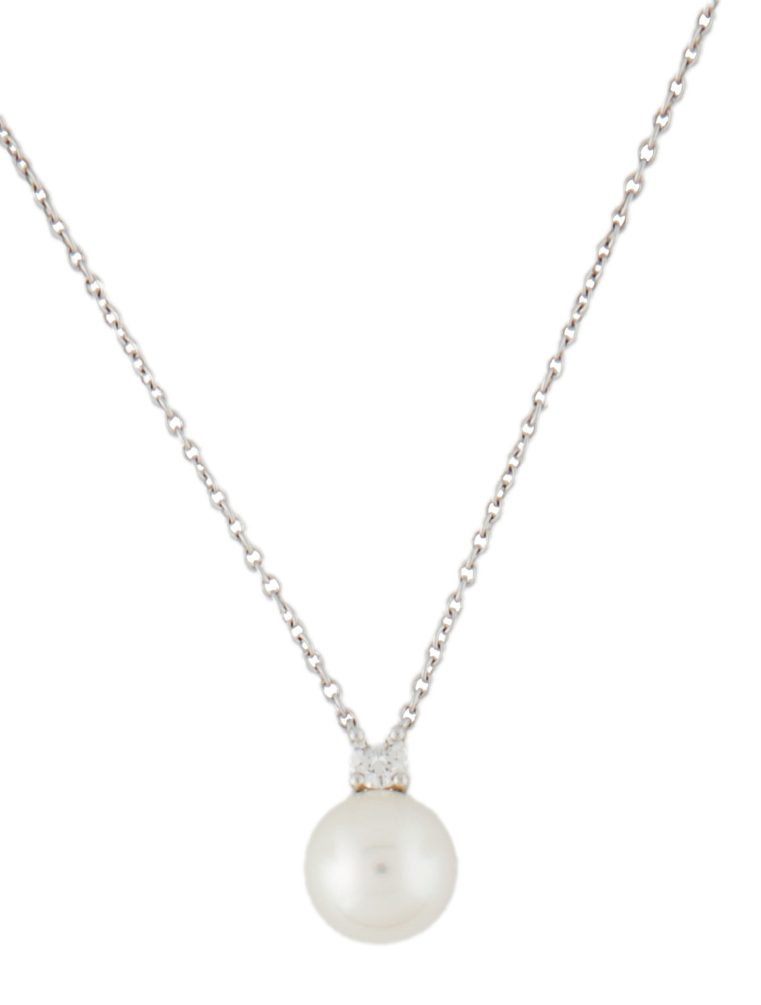 Tiffany & Co. 18K Pearl & Diamond Signature Pendant Necklace