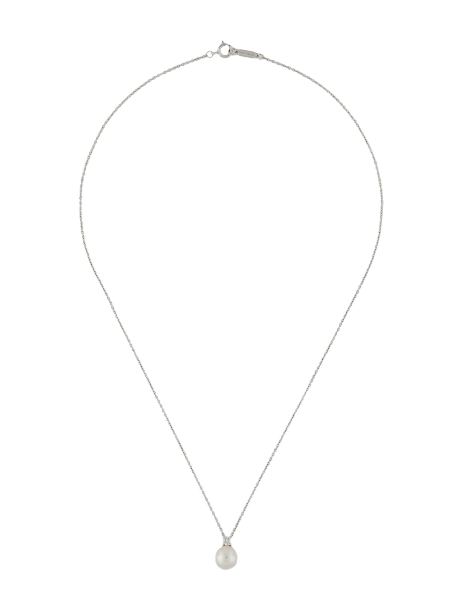 Tiffany & Co. 18K Pearl & Diamond Signature Pendant Necklace