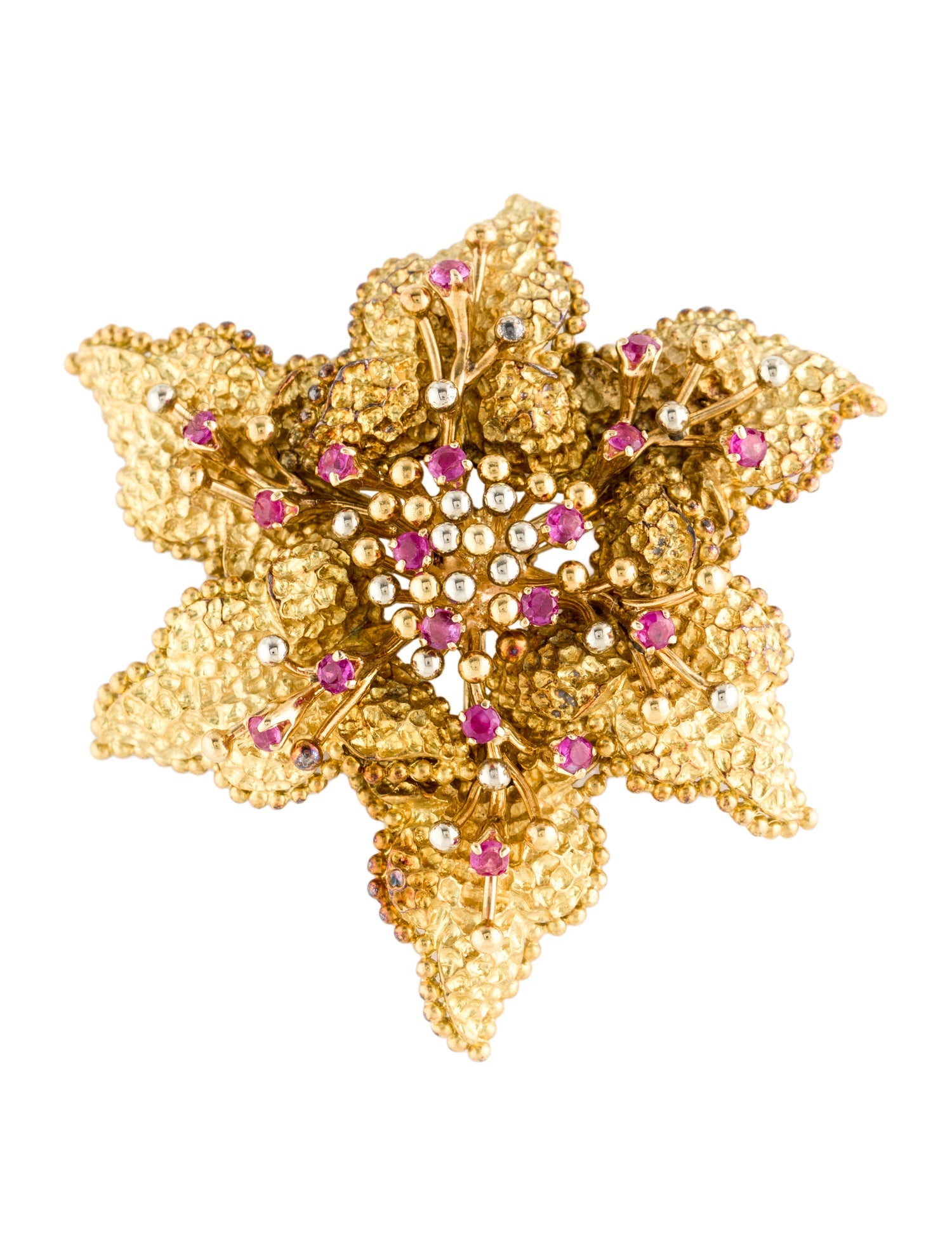 Tiffany & Co. Vintage 18K Ruby Flower Brooch