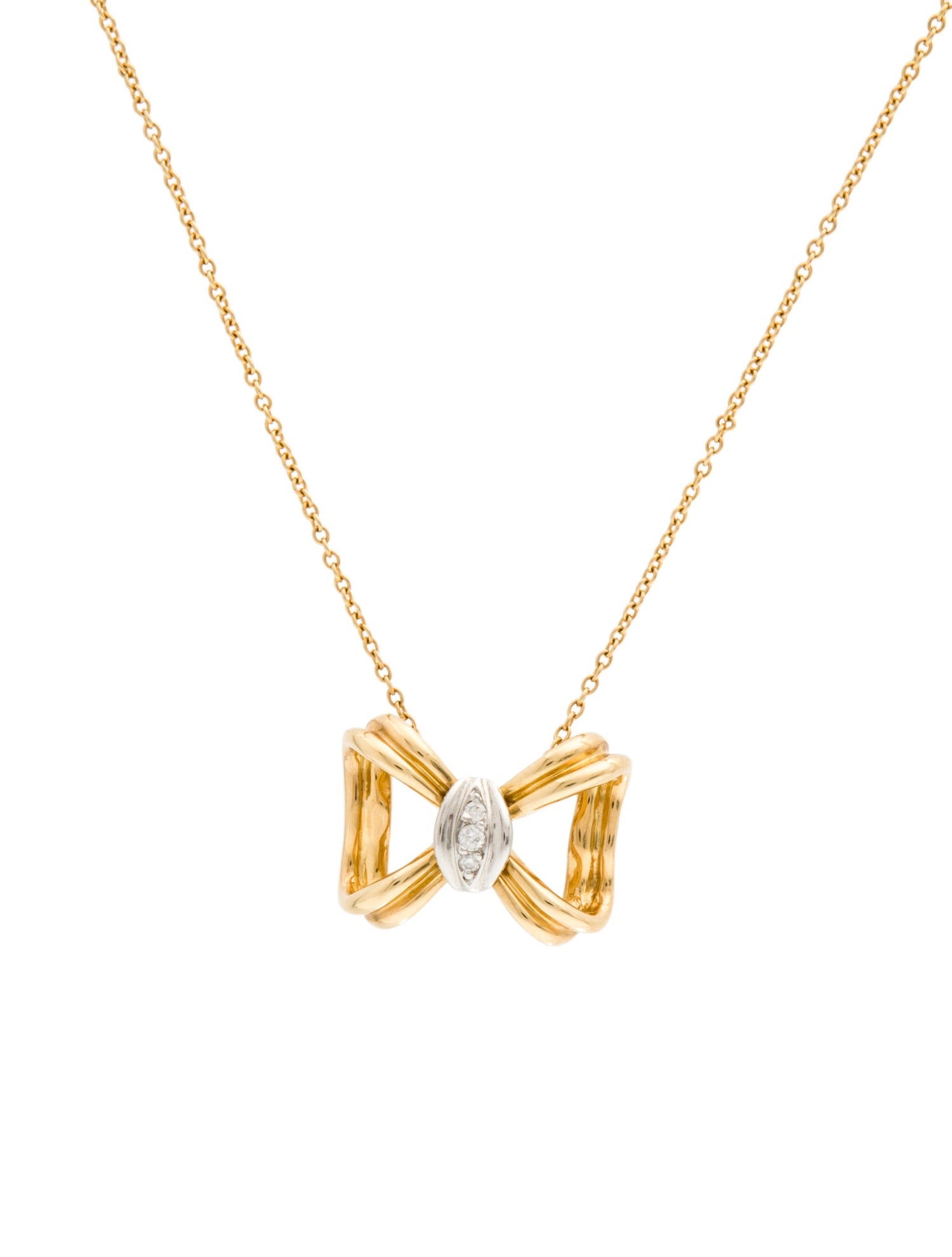 Tiffany & Co. Vintage 18K Diamond Bow Pendant Necklace