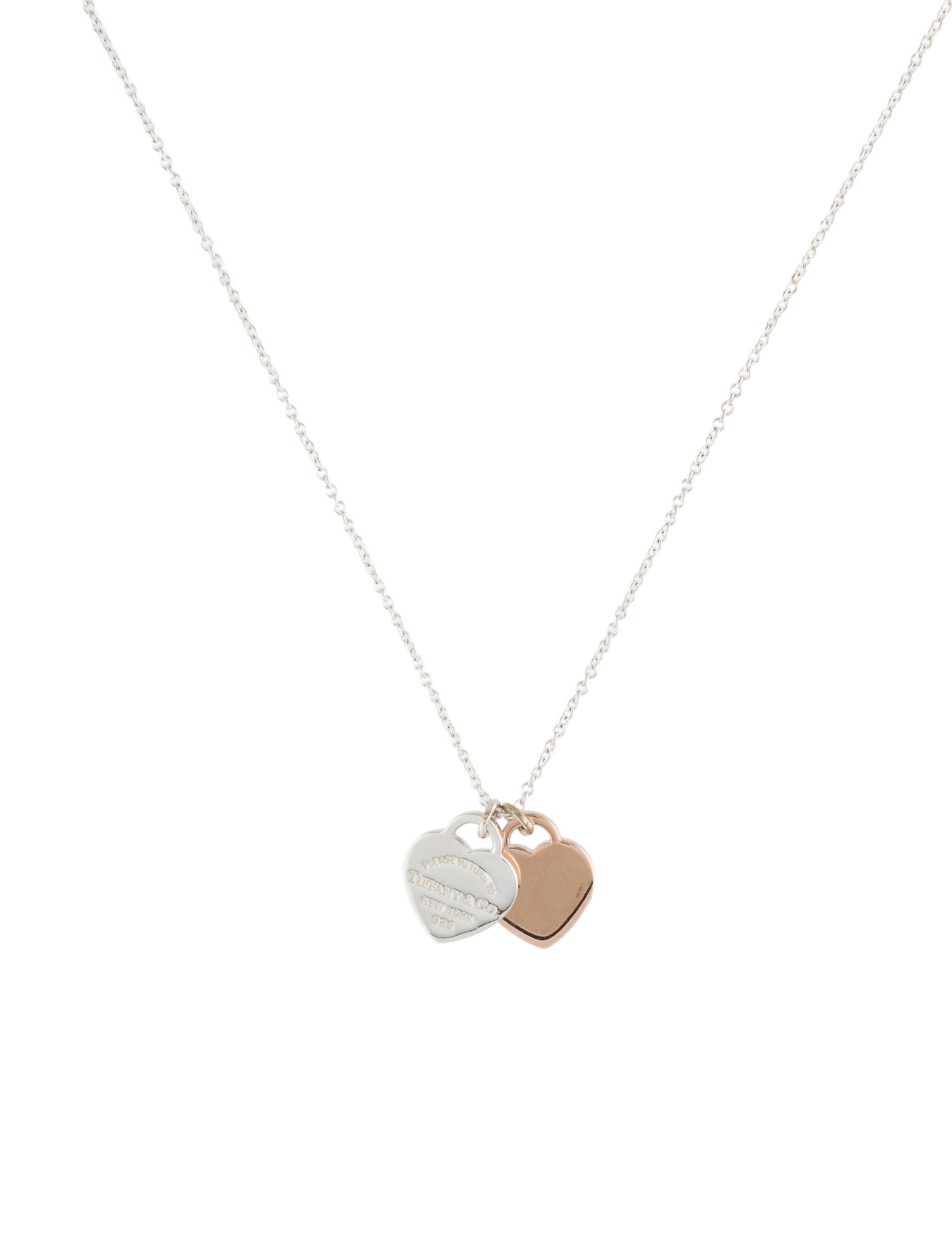 Tiffany & Co. Two-Tone Double Mini Heart Tag Pendant Necklace