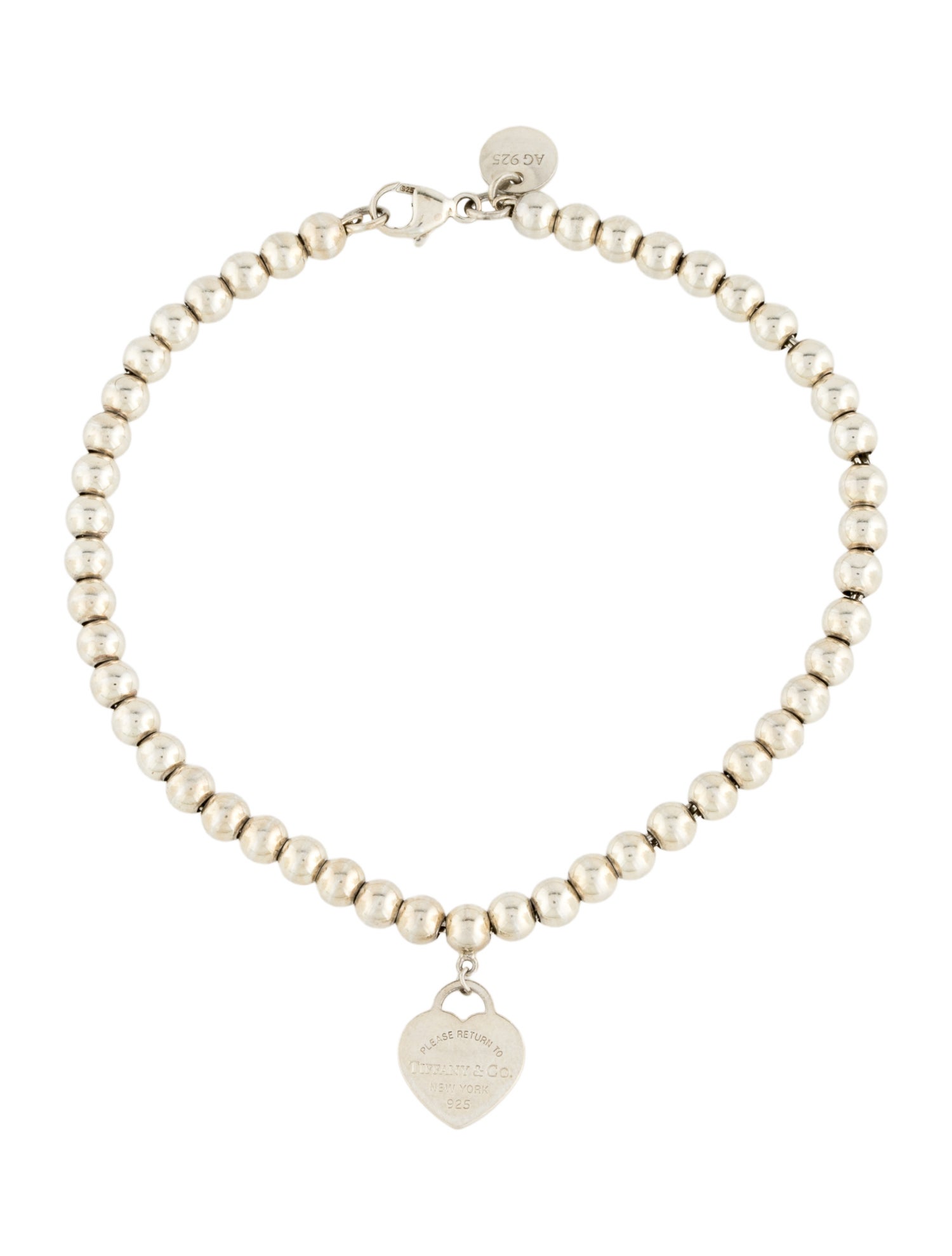 Tiffany & Co. Pink Heart Tag Beaded Charm Bracelet