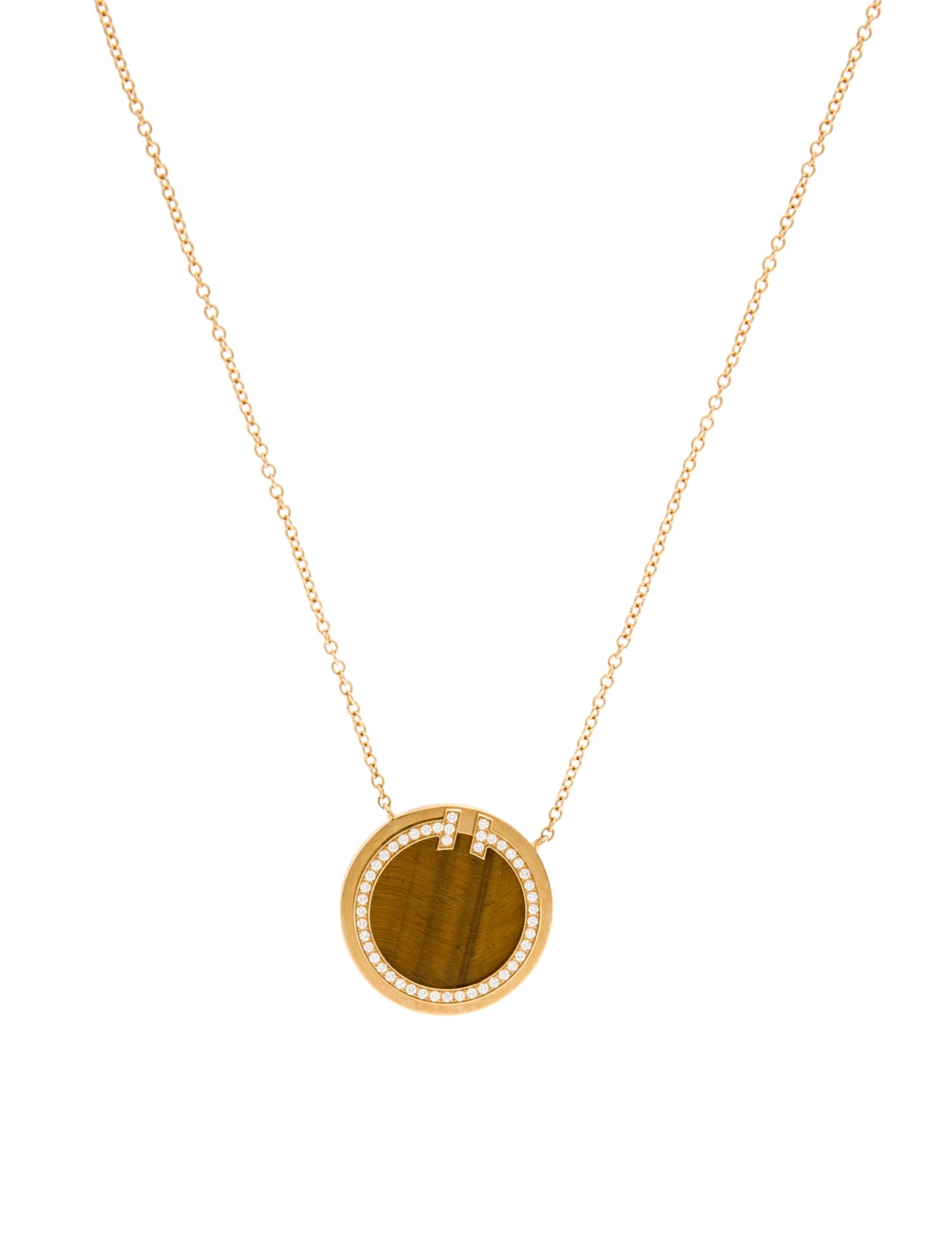 Tiffany & Co. 18K Tiger's Eye & Diamond Circle Pendant Necklace