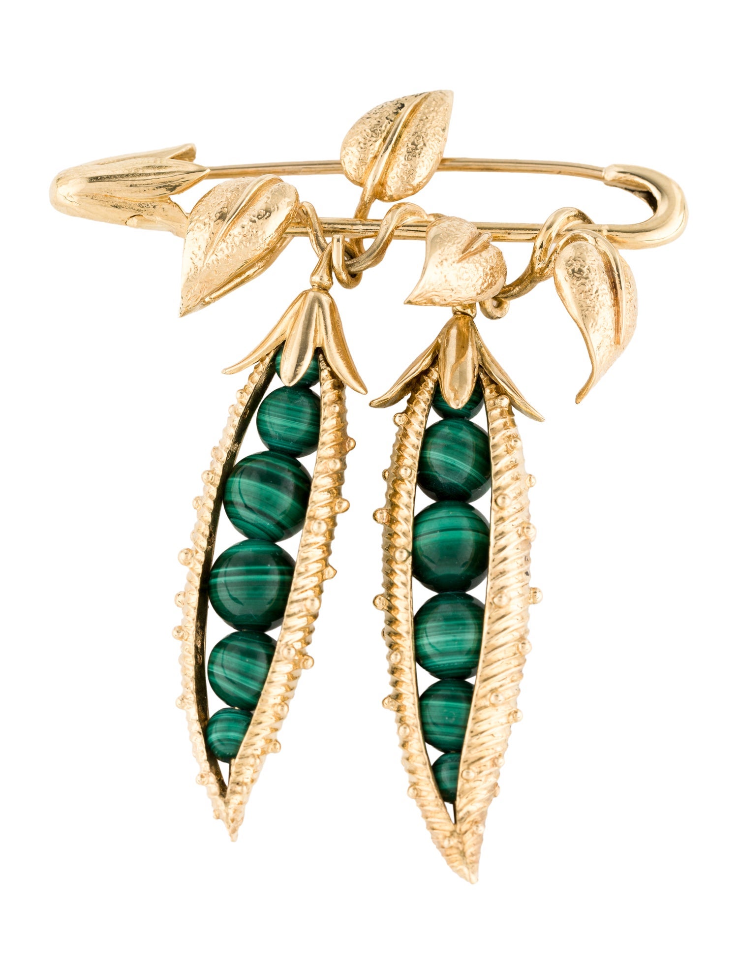 Tiffany & Co. Vintage 18K Malachite Peapod Brooch