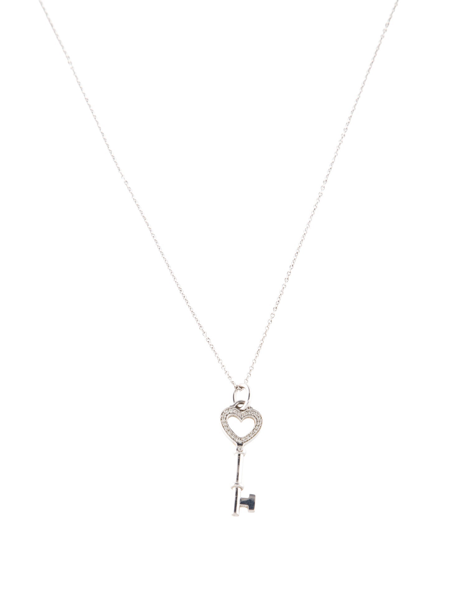 Tiffany & Co. 18K Diamond Heart Key Pendant Necklace