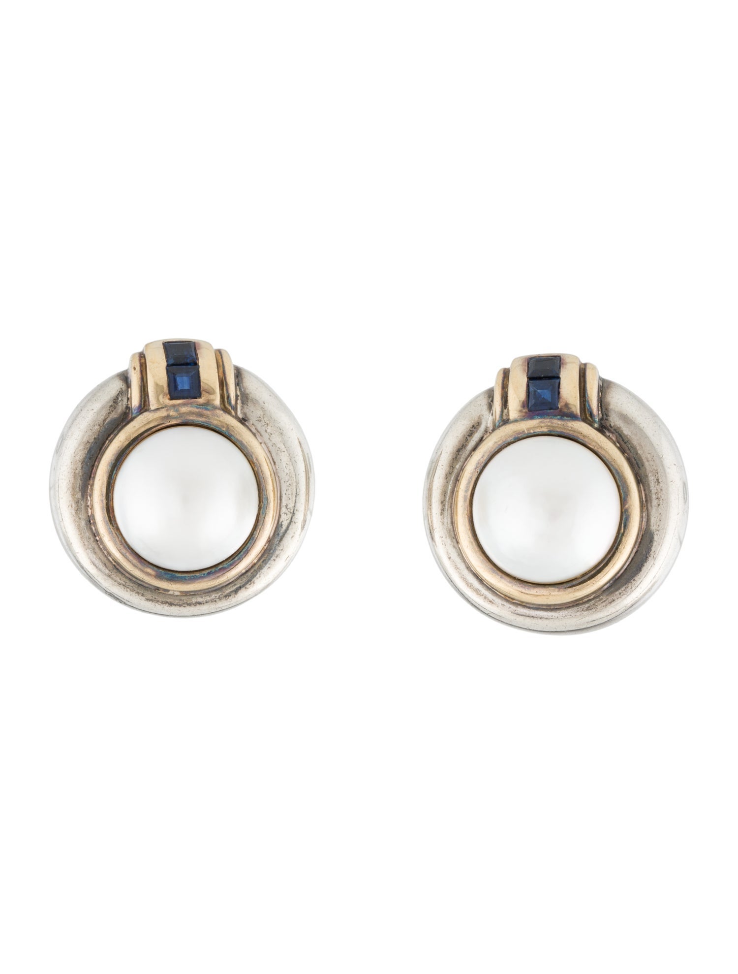 Tiffany & Co. Pearl & Sapphire Two-Tone Clip-On Earrings