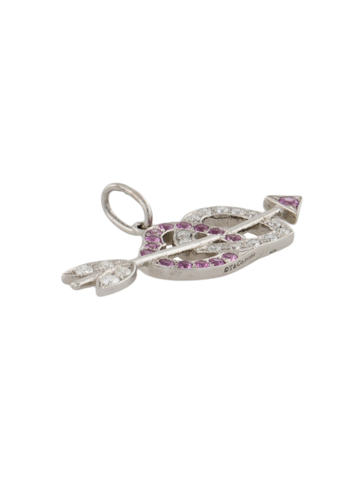 Tiffany & Co. Platinum Pink Sapphire & Diamond Heart & Arrow Charm