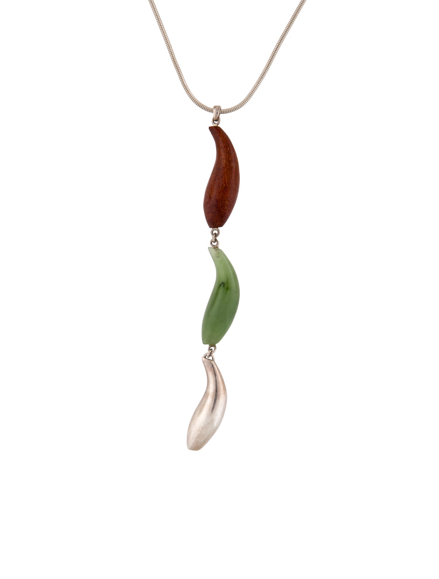 Tiffany & Co. Nephrite & Wood Three Fish Necklace
