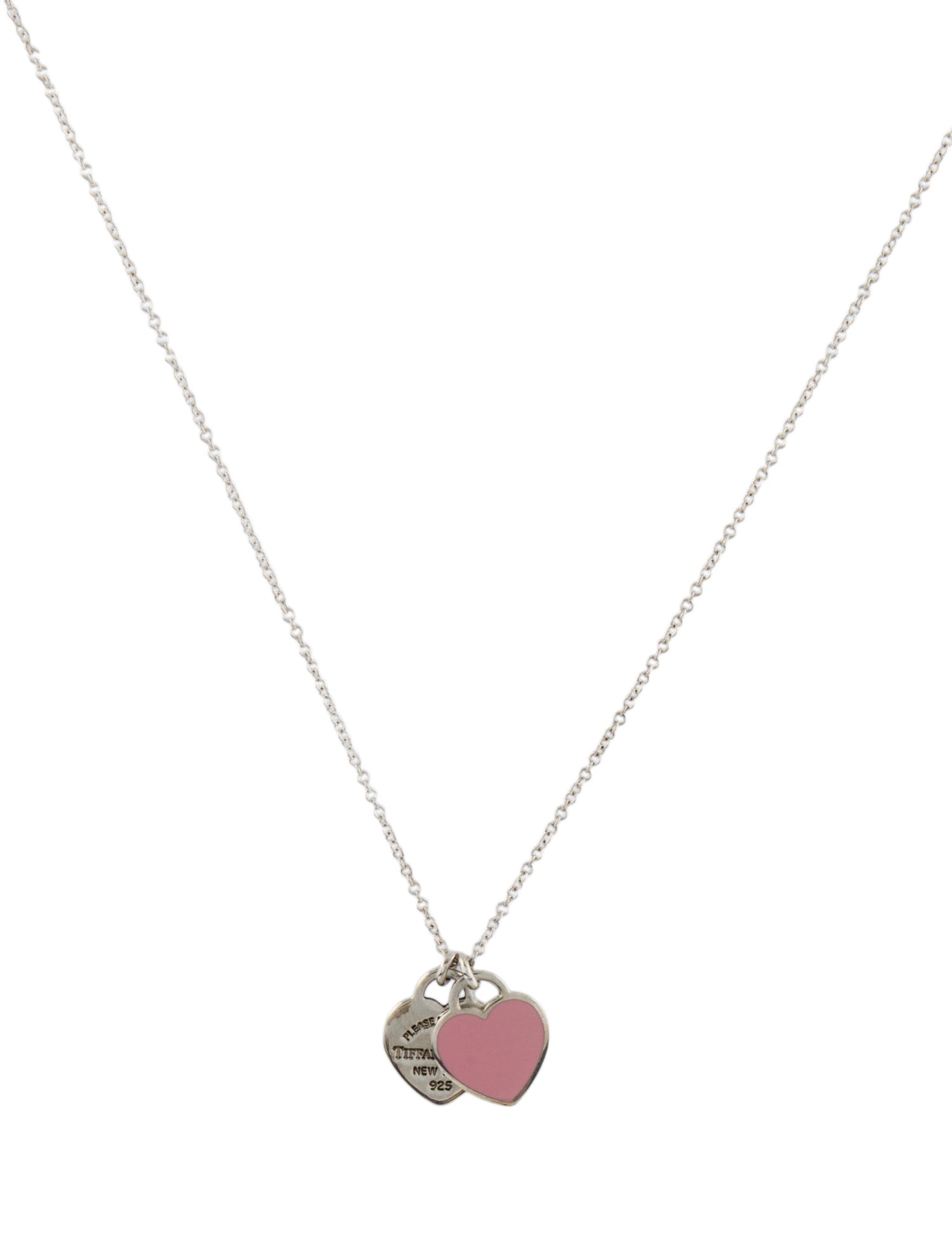 Tiffany & Co. Enamel Double Mini Heart Tag Pendant Necklace